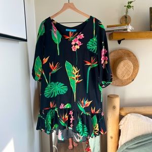 Black Printed Silk Hawaiian Dress - Tori Richards